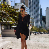 Hollow Out Knit Flared Sleeve Beach Blouse