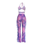Casual Printed Mesh Two-piece Set with Panties