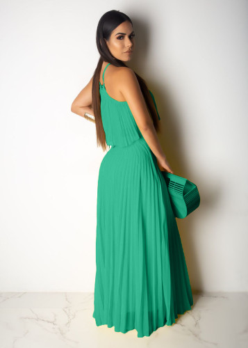 Casual Pleated Straps Crop Top and Skirts Set