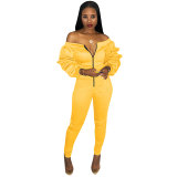 Slash Neck Thickened Space Sleeve Jumpsuit