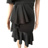 Stylish Off the Shoulder Ruffle Design Knee Length Dress