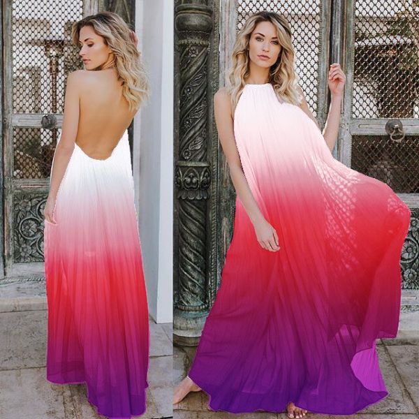 Ombre Halter Pleated Dress
