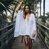Light Mint Crochet Applique Tassel Tie Beach Kaftan