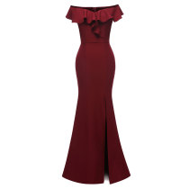 Off Shoulder Ruffle Collar Split Evening Dress