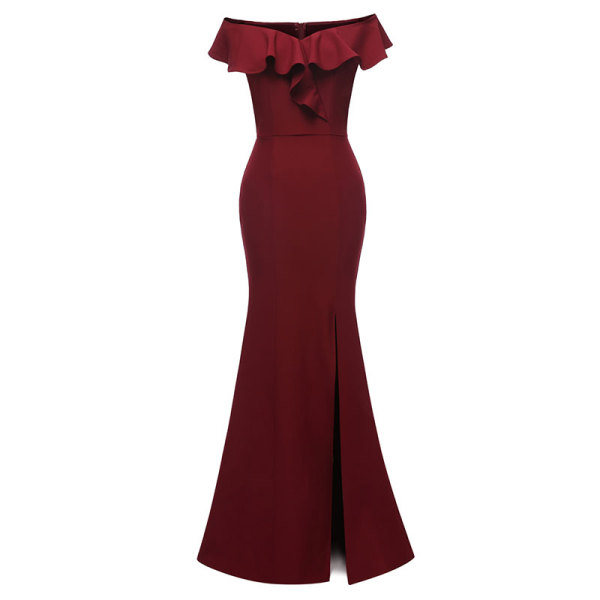 Off Shoulder Ruffle Collar Split Evening Dress