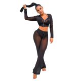 Black Hooded Two Piece Sets Tracksuit