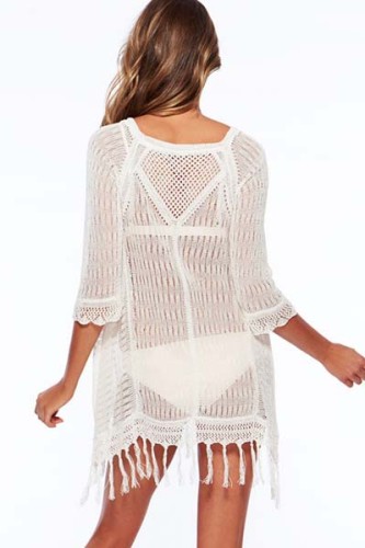 White Sexy Cool Fringe Crochet Beachwear L38207-3