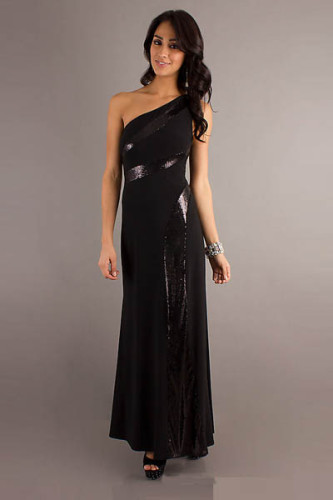 Long Black One Shoulder Dress L5009