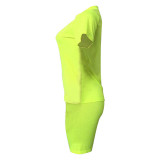 Solid Color Short Sleeve Two Piece Shorts Set