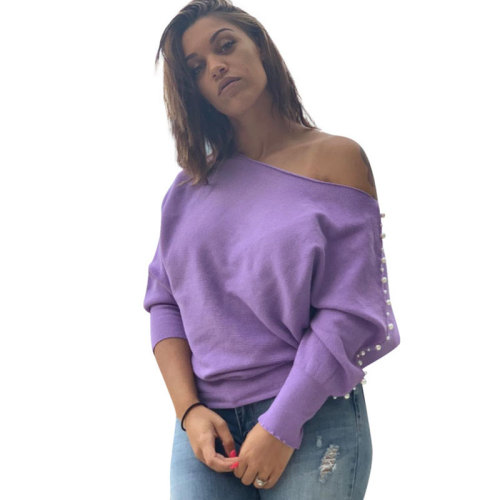 Pit Striped Shoulder Pearl Cute Short Top