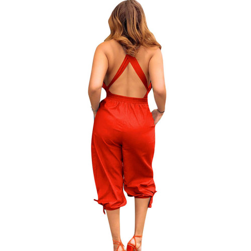 Casual Halter V-neck Straps Jumpsuit