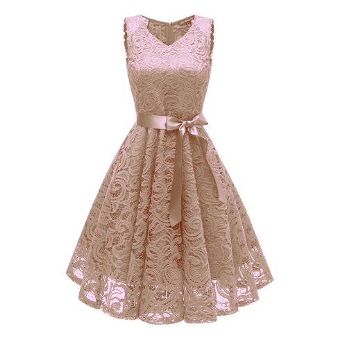 V-Neck Lace Sleeveless A-Line Evening Dress