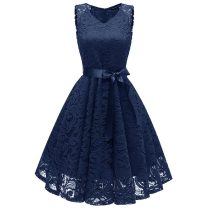 V-Neck Lace Sleeveless A-Line Evening Dress