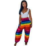 Rainbow Striped Printed Loose Multicolor Pants (Batch Print)