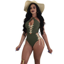 Chic Lace-up Polyester One-piece Swimwears