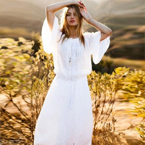 Hollow Long Sleeves V-neck Maxi Dress