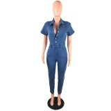 Casual Buttons Design Denim One-piece Jumpsuit