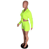 Soild Color Turn-down Neck Two Piece Set