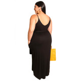 Womens Spaghetti Strap Pocket Maxi Dress with Belt