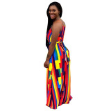 Spaghetti Strap Multi Color Maxi Dress