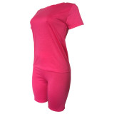 Solid Color Short Sleeve Two Piece Shorts Set
