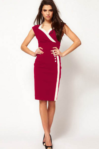Hot Sexy High-end Fashion Slim V Neck Midi Dress L36028-2