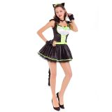 Black and Green Furry Cat Dress Costume