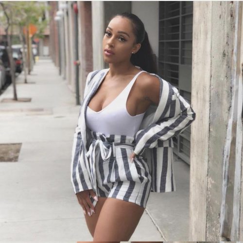 Casual Striped Long Sleeve Jacket & Tie Shorts Set