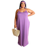 Womens Spaghetti Strap Pocket Maxi Dress with Belt