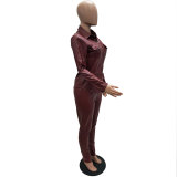 PU Leather Cardigan Sports Set