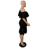 Stylish Off the Shoulder Ruffle Design Knee Length Dress