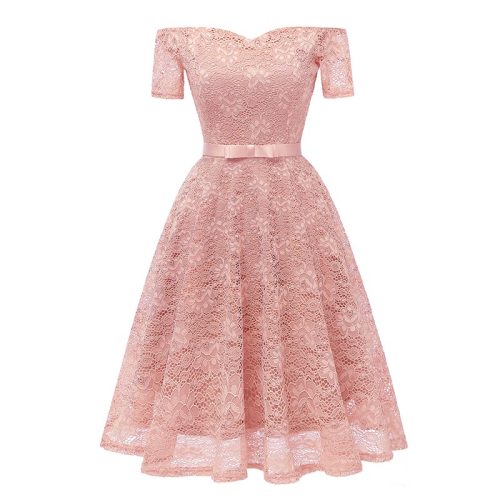 Lace Slash Neck A-line Cocktail Dress With Bow