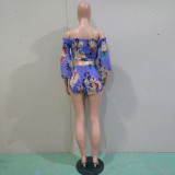 Off The Shoulder Flare Sleeves Printed Two Pieces Suit