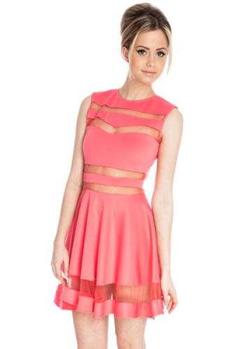 Sexy Mesh Panel Club Skater Dress L27646-2