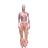 Casual Printed Mesh Two-piece Set with Panties