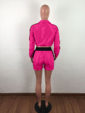 Casual Zipper Stripe Stitching Sport Shorts Set