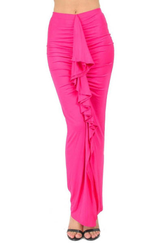 New Womens Fashion Style Ruffle Up Body Ruched Maxi Skirt L394-1