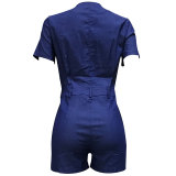 Sexy V Neck Blue Denim One-piece Romper
