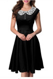 Vintage Peter Pan Collar Long Sleeve Lace Spliced Dress L36059-3