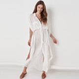 Cotton Button Shirt Collar Beach Maxi Blouse