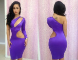 Purple One-shoulder Cutout Club Bodycon Dress L2670-1