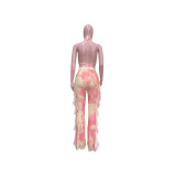 Casual Printed Mesh Two-piece Set with Panties