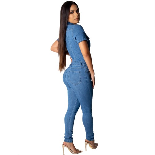 Casual Buttons Design Denim One-piece Jumpsuit