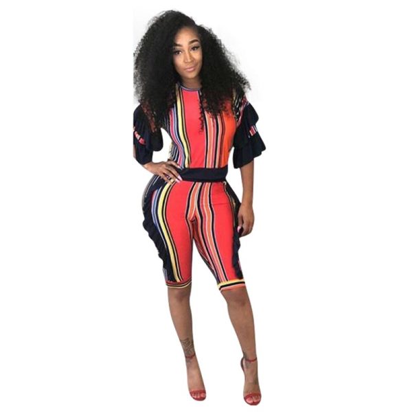 Colorful Strippes Crop Top and Mid Pants