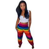 Rainbow Striped Printed Loose Multicolor Pants (Batch Print)