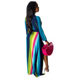 Sexy V-neck Gradient Maxi Split Dress