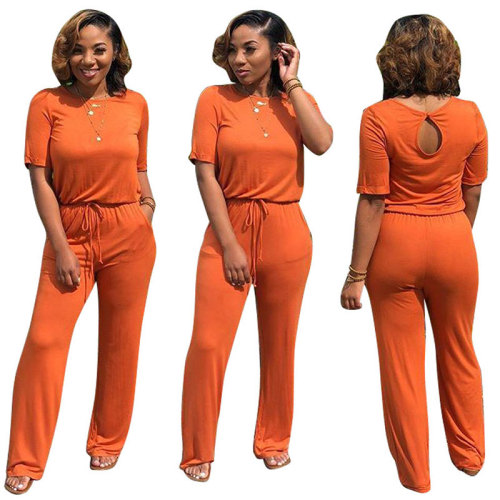 Short Sleeve Tie Jumpsuit