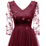 V-neck Lace Embroidered Flower Bridesmaid Dress