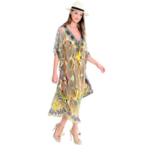 Chiffon V-neck Holiday Long Beachwear