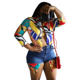 Casual Irregular Printed Buttons Design Mini Dress